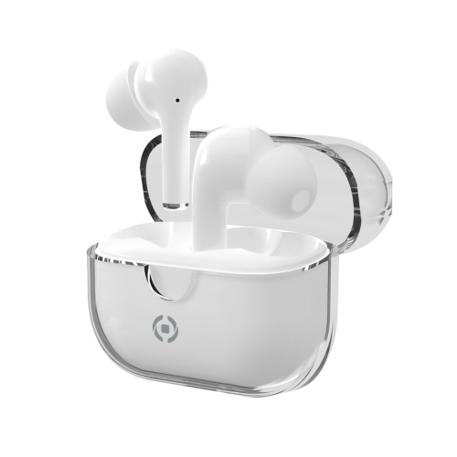 CELLY TRUE WIRELESS AURICOLARI IN-EAR ENC CLEAR CONTROLLO CHIAMATE E VOLUME/MUSICA CON CUSTODIA DI RICARICA TRASPARENTE WHITE